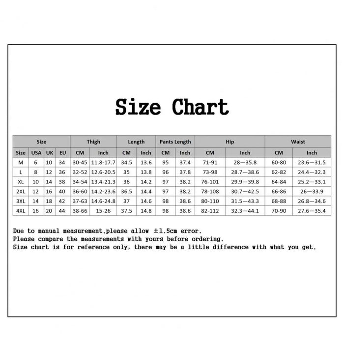 Size Chart - Comfortable Warm One Piece Mini Leggings