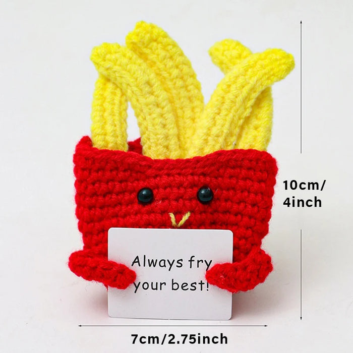 Handmade Positive Message Cute Upbeat French Fries Crochet Plush Dolls For Desktop And Home Decor On Sale