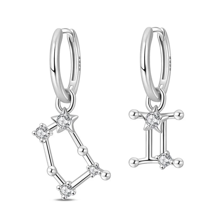 12 Constellation 925 Sterling Silver Gemini Hoop Earrings Timeless Zodiac Elegance On Sale