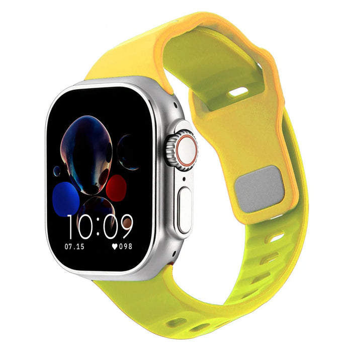 Yellow Green Two-Tone Irregular Shape Adjustable Silicone Sporty Watch Band Compatible with Apple Watch 38mm–49mm On Sale | Replacement Watch Band Compatible with Apple Watch Series 1–11, SE & Ultra 