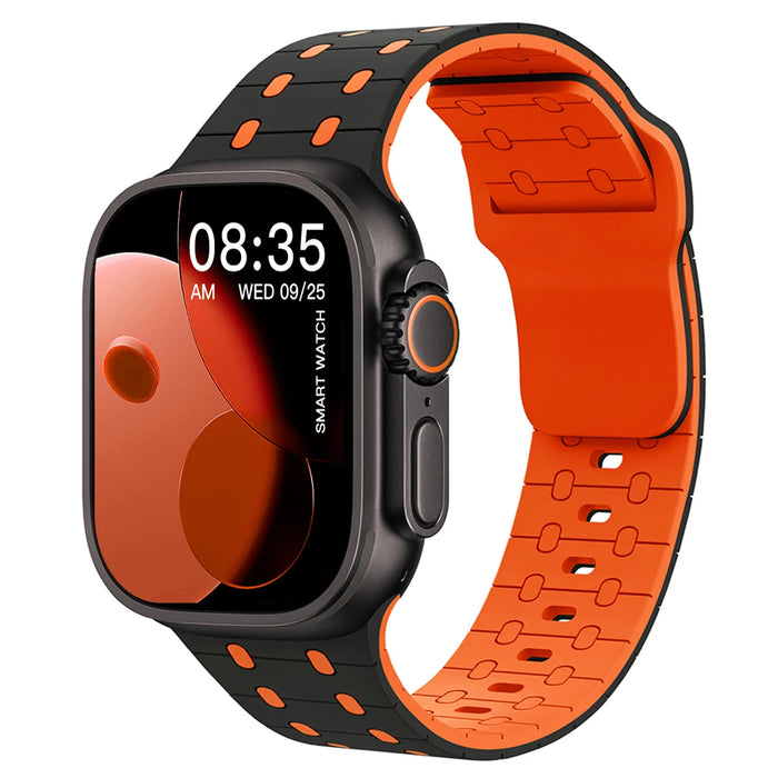 Black Orange Textured Silicone Sport Watch Band Compatible With Apple Watch 38mm 40mm 41mm 42mm 44mm 45mm 46mm 49mm (Series 3–11, SE & Ultra) On Sale