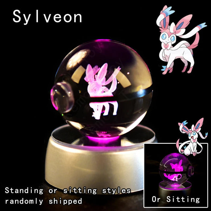 3D Crystal Glass Poke Ball Night Lights Collection Contained Inside Sylveon Pokemon Characters On Sale