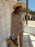Khaki Crochet Knitted Tunic Cover Up Bikini Beach Dress On Sale