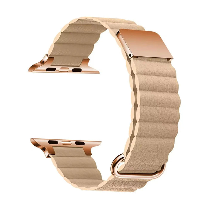 Beige Leather Magnetic Loop Apple Watch Ultra Band 38mm, 40mm, 42mm, 44mm, 45mm, 46mm, 49mm On Sale