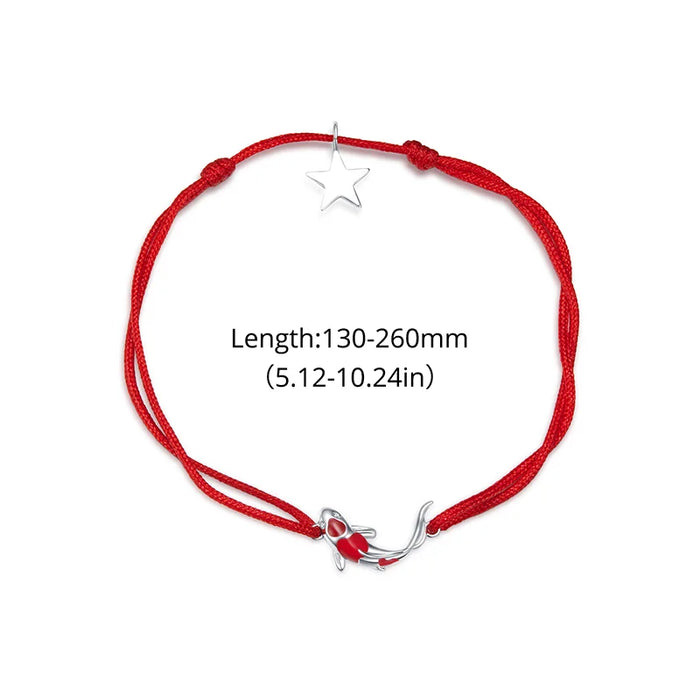 925 Sterling Silver Plated White Gold Lucky Koi Fish Red Rope Bracelet  On Sale