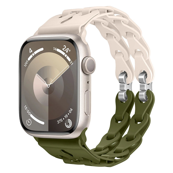 Olive Green Starlight Bike Chain Link Silicone Watch Band for Apple Watch Compatible Models 38mm - 49mm On Sale