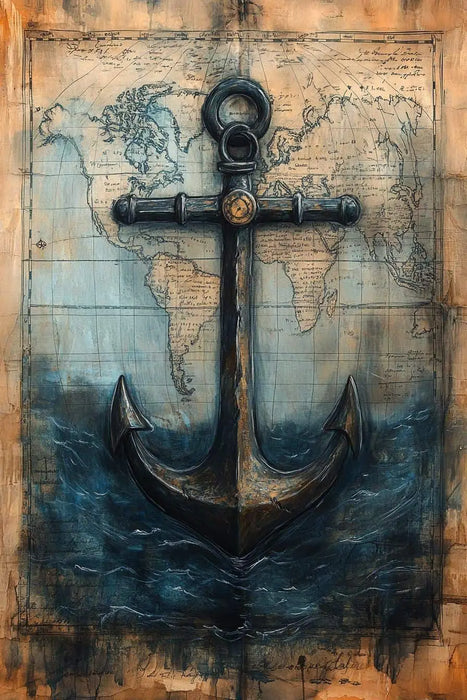 Anchor Illustration Artwork - Vintage Marine Life Canvas Print Nautical Treasure Map Wall Decor Ocean Theme Poster On Sale
