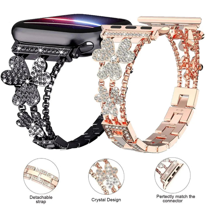 Cloverleaf Diamond Women Stainless Steel Apple Watch Bracelet For Ultra, 49mm, 46mm, 45mm, 44mm, 42mm, 41mm, 40mm, 38mm On Sale