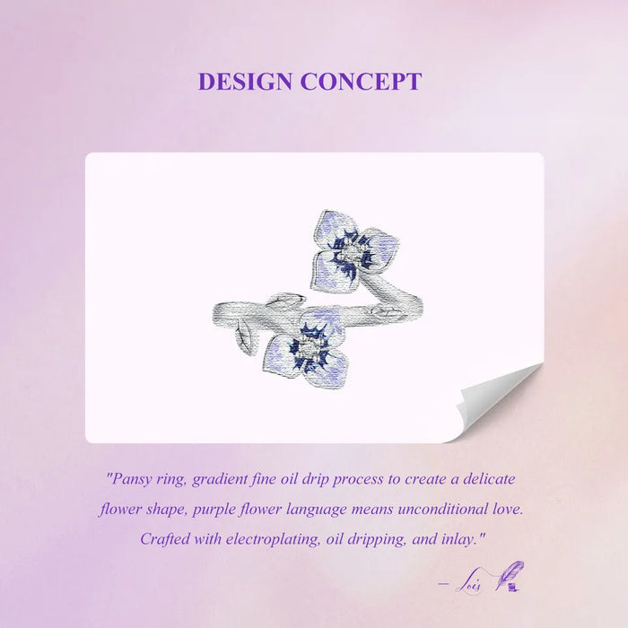 925 Sterling Silver Purple Pansy Flowers Open Rings On Sale