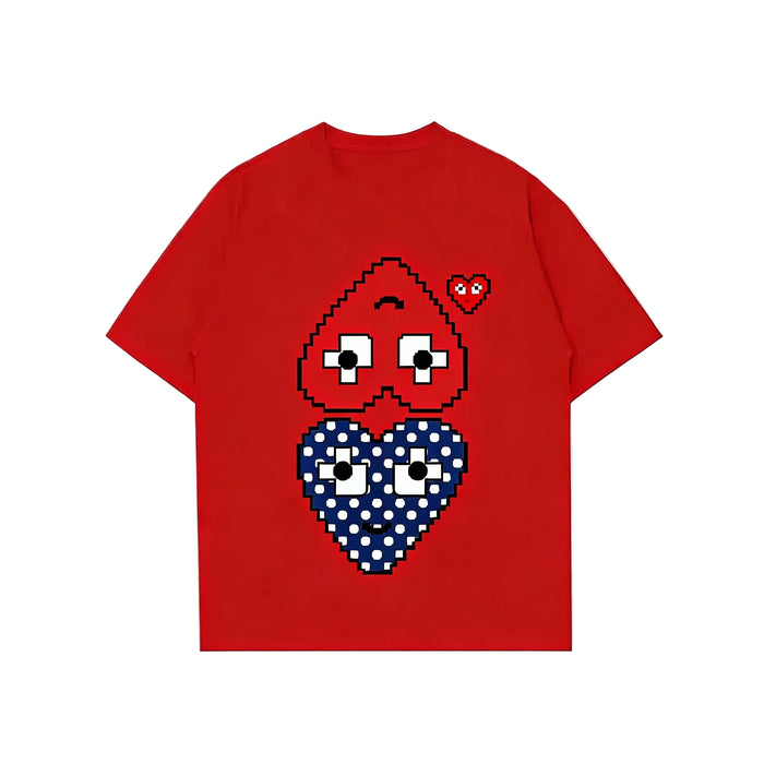 Red Unisex Heart Graphic 100% Cotton T-Shirt Casual Short Sleeve Crew Neck Tee For Everyday Wear On Sale