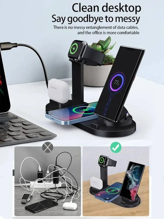 Qi-compatible Multi-device Wireless Charging Station With Smartphone, Smartwatch Holder and Earbud Charging Support On Sale