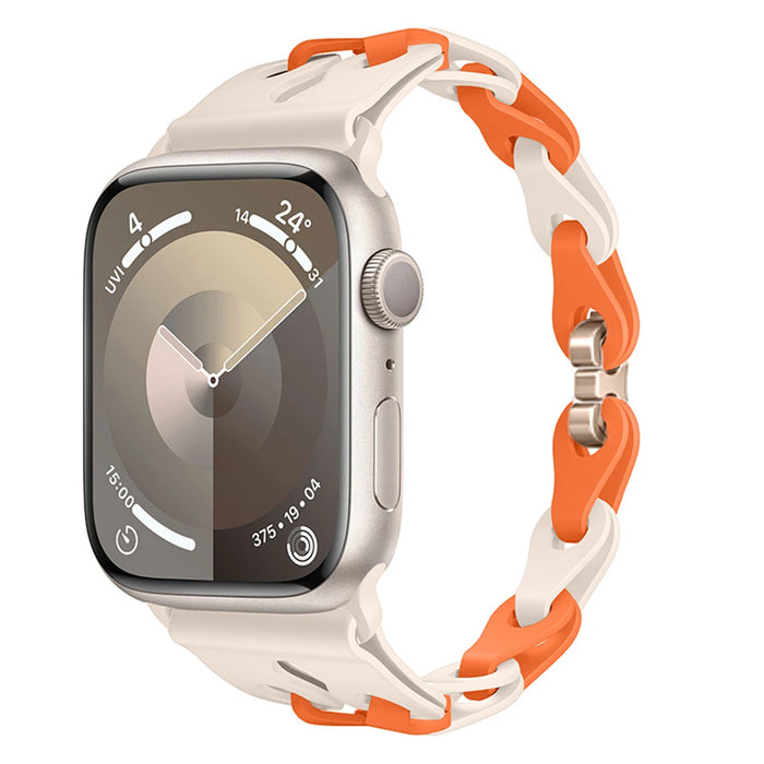 Orange Starlight Single Bike Chain Link Silicone Watch Band for Apple Watch Compatible Models 38mm - 49mm On Sale