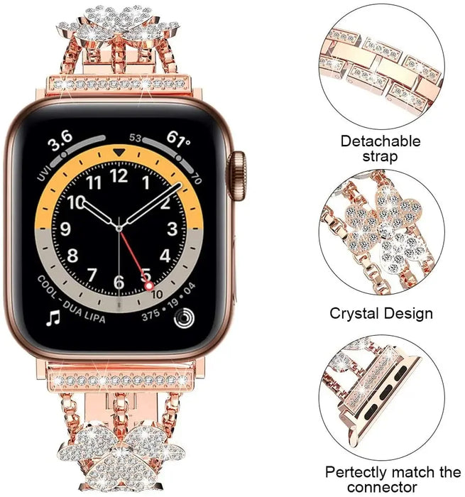 Cloverleaf Diamond Women Stainless Steel Apple Watch Bracelet For Ultra, 49mm, 46mm, 45mm, 44mm, 42mm, 41mm, 40mm, 38mm On Sale