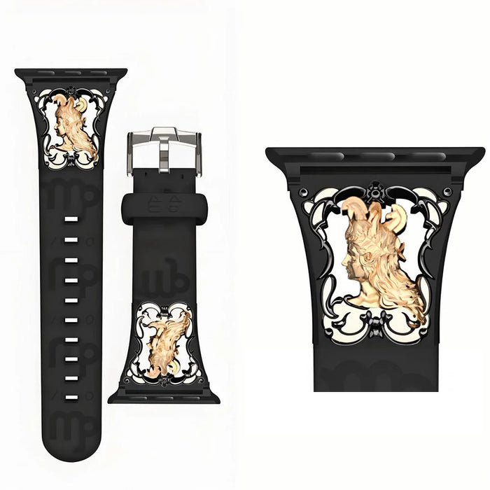 Virgo Black - 12 Constellations Silicone Sport Watch Band With Stainless Steel Zodiac Symbol Detail Compatible with Apple Watch Series 1–11, SE, Ultra, and Ultra 2 On Sale
