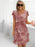 Women's Pink Floral Print Crew Neck Short Sleeves Tiered Chiffon Dresses On Sale