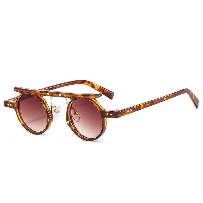 Leopard Tea Gradient Retro UV400 Round Steampunk Sunglasses On Sale