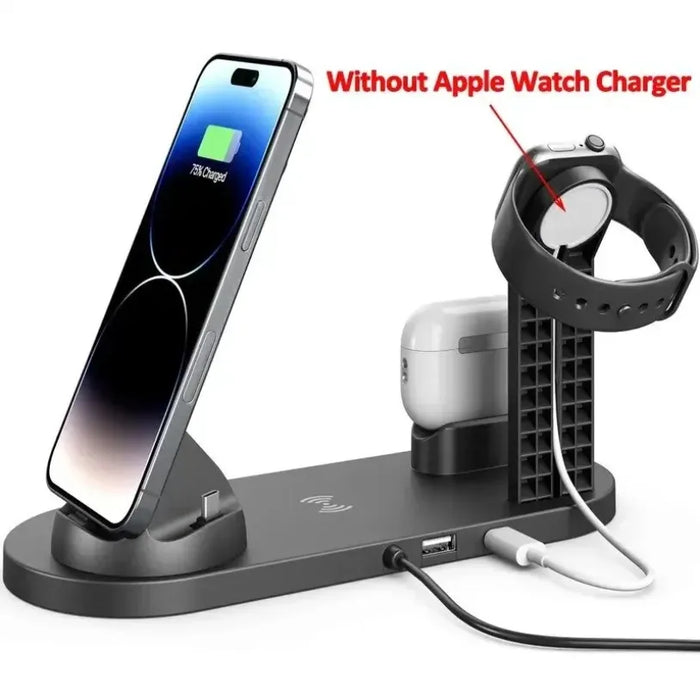 Qi-compatible Multi-device Wireless Charging Station With Smartphone, Smartwatch Holder and Earbud Charging Support On Sale