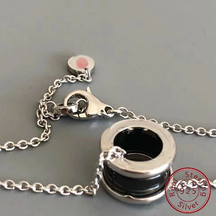 925 Sterling Silver And Black Ceramic Pendant Bracelet On Sale