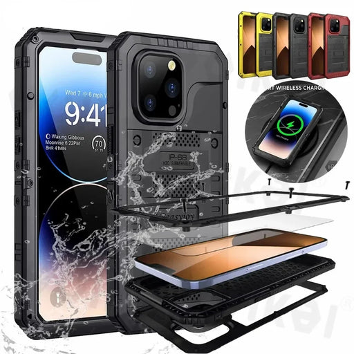 Heavy Duty Metal Waterproof Shockproof Protective Case With Kickstand For iPhone 15 Pro Max 14 Pro 13 Pro Max 12 11 On Sale