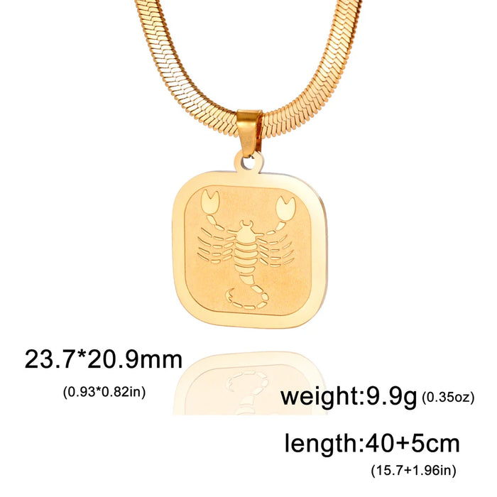 12 Constellation Scorpio Zodiac Square Medallion Pendant Snake Chain Necklaces On Sale