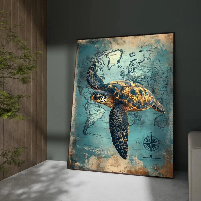 Vintage Marine Life Canvas Print Nautical Treasure Map Wall Decor Ocean Theme Poster On Sale