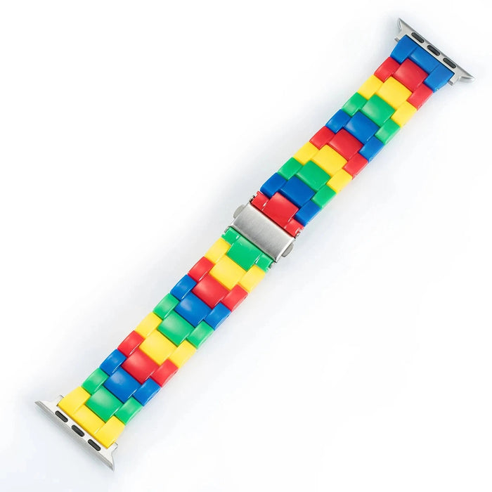 Colourful brick-style resin watch band with matching protective case compatible with Apple Watch 38mm–49mm on sale
