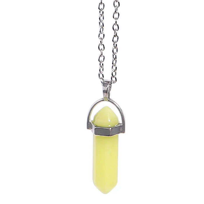 Natural Yellow Quartz Crystal Hexagonal Pillar Bullet Pendant Necklaces On Sale