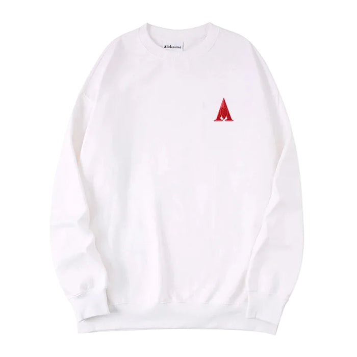 Unisex Embroidered Letter A Sweatshirt Casual Round Neck Cotton Blend Pullover Top On Sale