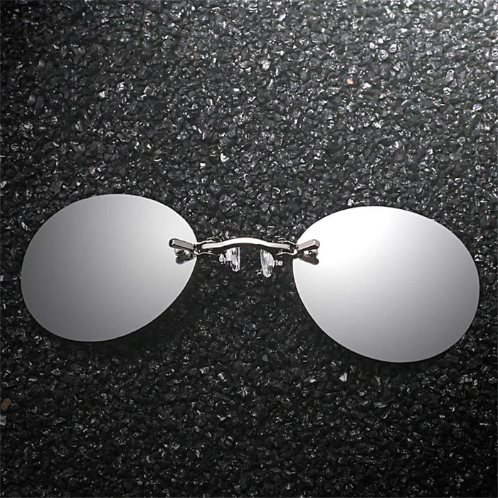 Matrix Morpheus Style Silver Round Rimless Clip-On-Nose UV400 Sunglasses On Sale