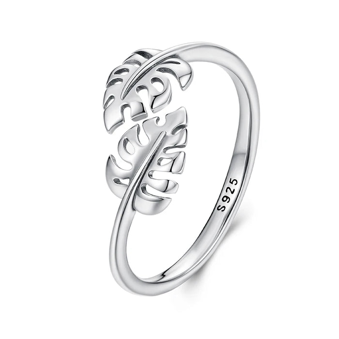 925 Sterling Silver Tropical Turtleback Leaf Open Rings On Sale