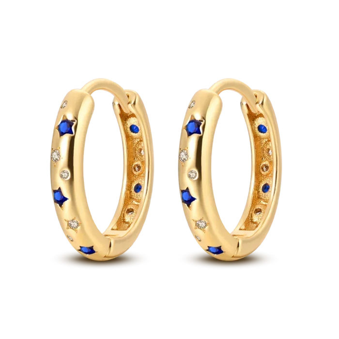 925 Sterling Silver Star Moon Round Huggie Hoop Earrings With Zircon Accents On Sale