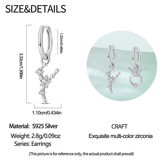 12 Constellation 925 Sterling Silver Taurus Hoop Earrings Timeless Zodiac Elegance On Sale