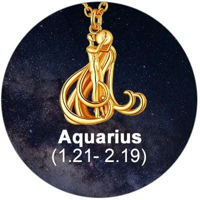12 Horoscope Aquarius Zodiac 18K Gold Plated 3D Charm Pendant Necklaces On Sale