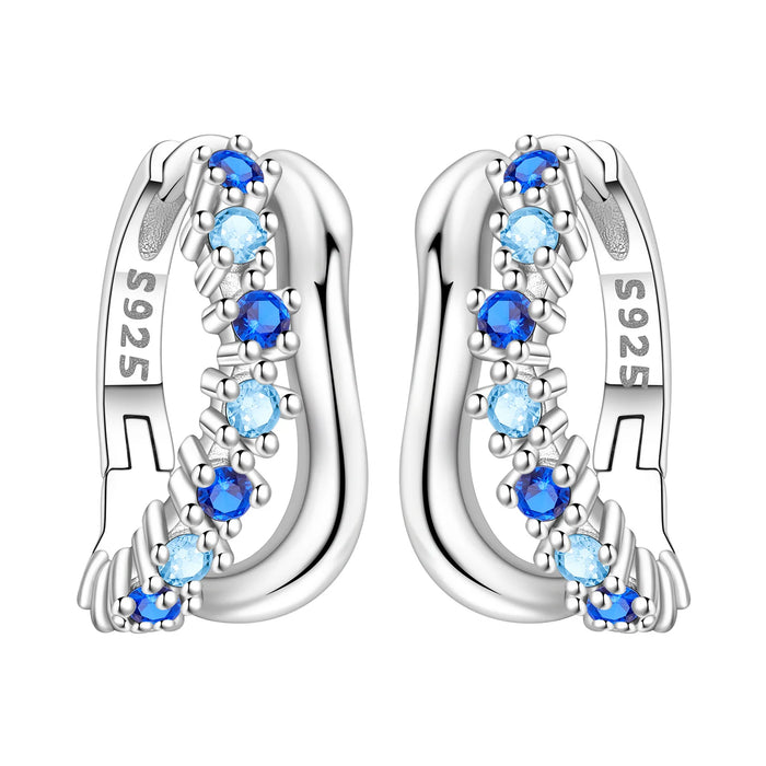 925 Sterling Silver Dreamy Celestial Elegance Blue Zircon Hoop Earrings On Sale 