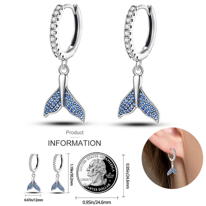 Elegant Whale Tail Ocean-Inspired 925 Sterling Silver Hoop Earrings On Sale