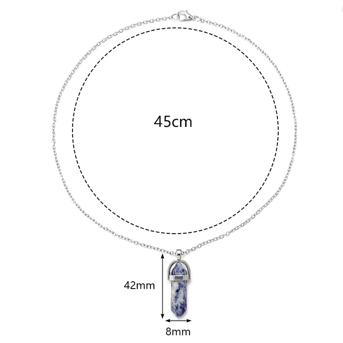 Sizing Of Natural Quartz Crystal Hexagonal Pillar Bullet Pendant Necklaces