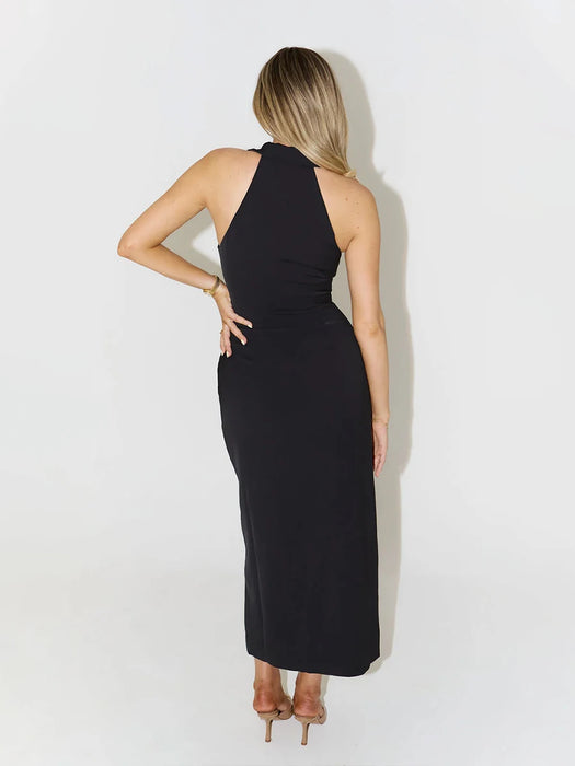 Black Collar Single Breasted Sleeveless Long Dresses On Sale