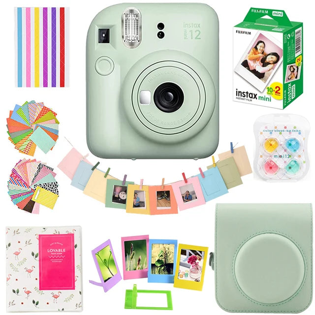 Fujifilm Instax Mini 12 Full Accessories Set With Mint Green Camera, 20 Mini Film Sheets And Camera Shoulder Strap Bag On Sale