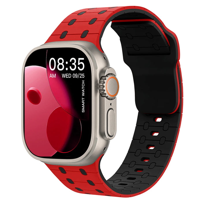Red Black Textured Silicone Sport Watch Band Compatible With Apple Watch 38mm 40mm 41mm 42mm 44mm 45mm 46mm 49mm (Series 3–11, SE & Ultra) On Sale