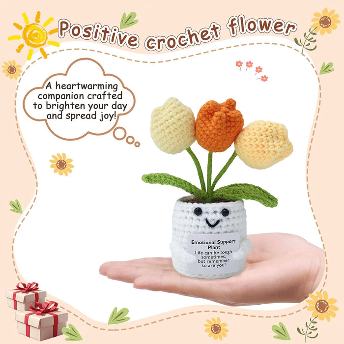 Handmade Positive Message Cute Upbeat Flowers Crochet Plush Dolls For Desktop And Home Decor On Sale