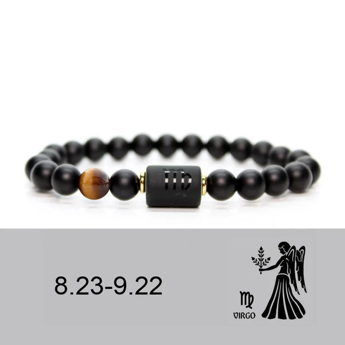 Virgo Black Obsidian Zodiac Constellation Charm Black Onyx Natural Stone Bead Bracelet For Women And Men On Sale