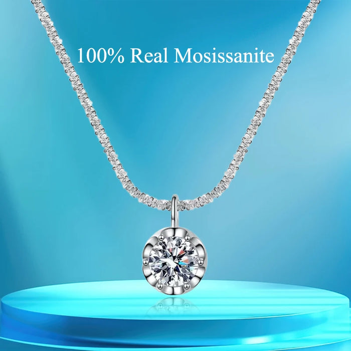 Classic VVS1 Moissanite Diamond  Platinum Plated  s925 Sterling Silver Crown Necklaces On Sale