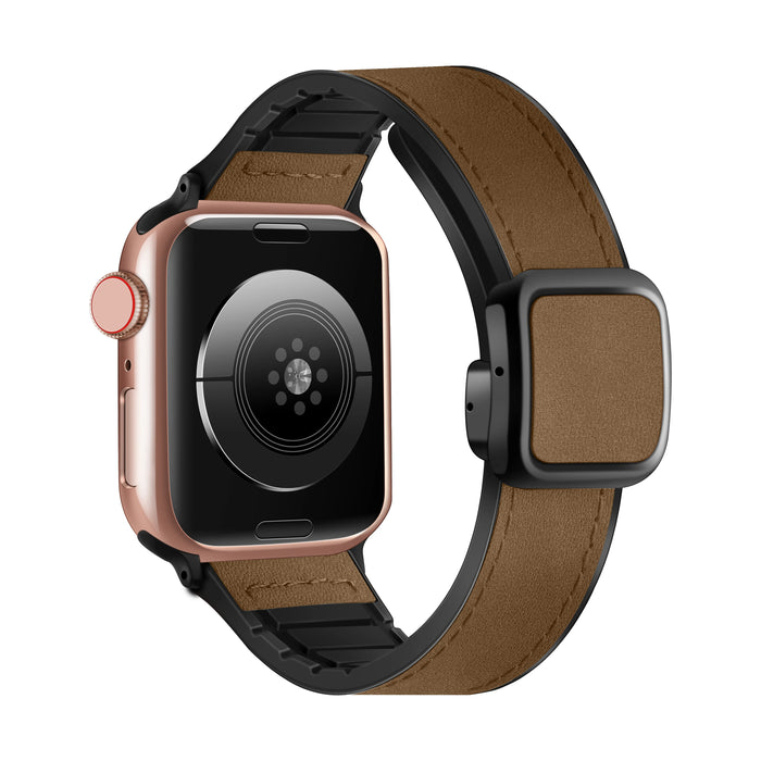 Dark Brown Modern Magnetic Buckle Genuine Cow Leather Apple Watch Band For Apple Watch Series On Sale