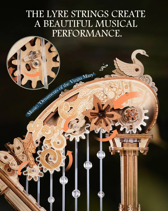 350 Piece DIY Mechanical Harp Music Box 3D Wooden Puzzle Model Kit with Ave Maria Melody On Sale