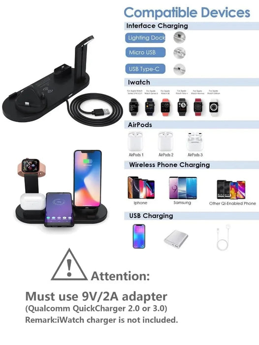 Qi-compatible Multi-device Wireless Charging Station With Smartphone, Smartwatch Holder and Earbud Charging Support On Sale