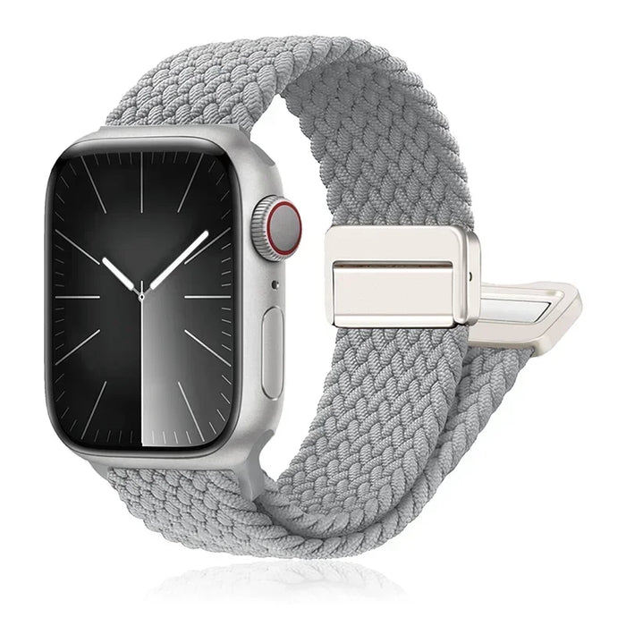 Pearl White Braided Solo Loop Apple Watch Bracelet With Double-sided Magnetic Clasp For iWatch Series On Sale