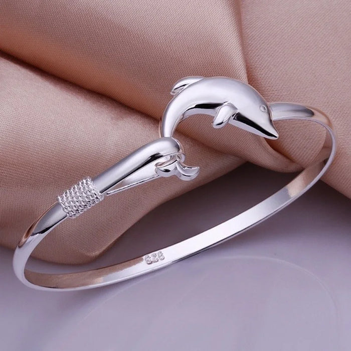 925 Sterling Silver Dolphin Bracelet Bangle for Women On Sale