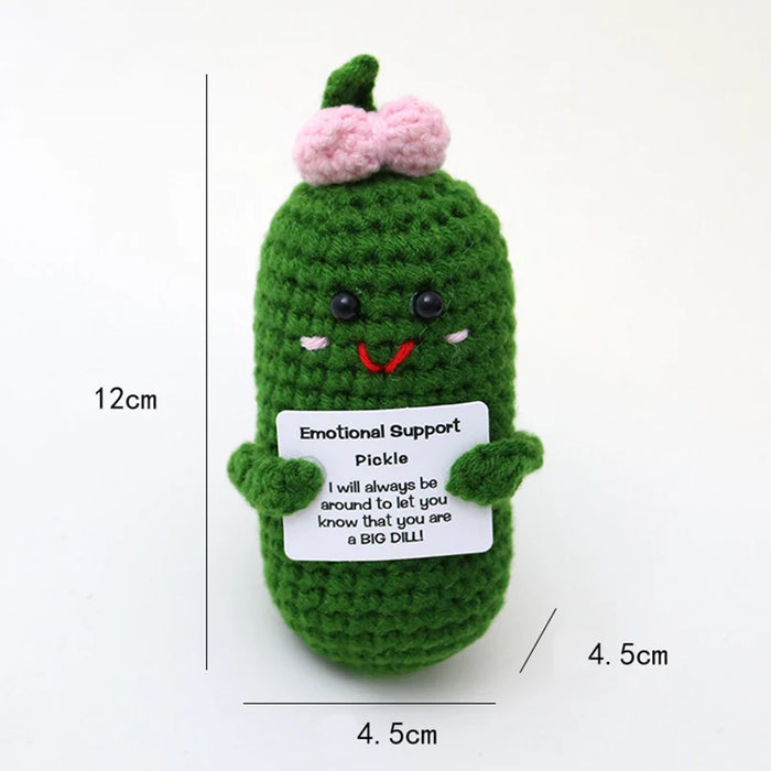 Handmade Positive Message Cute Upbeat Pickle Crochet Plush Dolls For Desktop And Home Decor On Sale