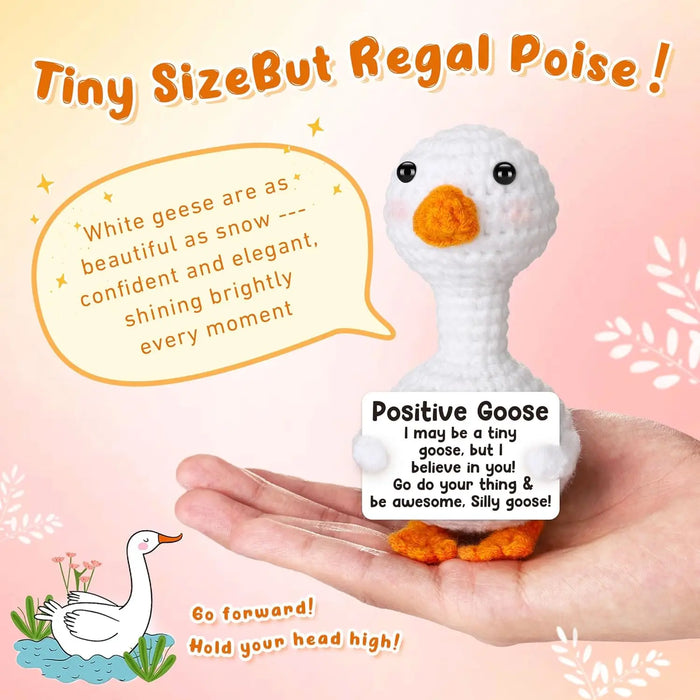 Handmade Positive Message Cute Upbeat Goose Crochet Plush Dolls For Desktop And Home Decor On Sale