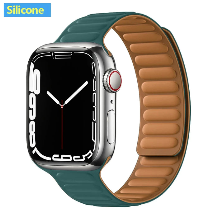 Malachite Green Silicone Link Magnetic Loop Apple Watch Band On Sale